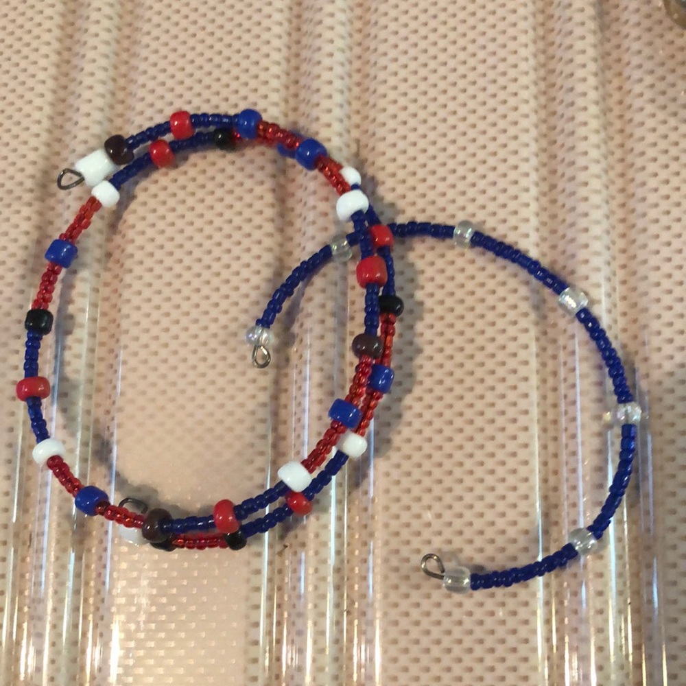🏵New handmade beaded bracelets red, white and blue glass beads